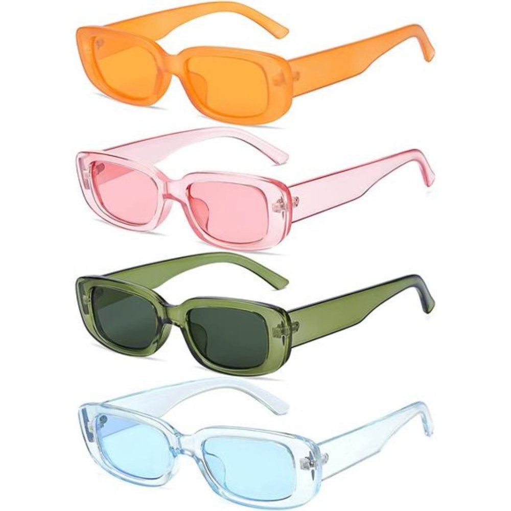4 Pack Retro Sunglasses Vintage Sunglasses Small Square Rectangle 90s Glasses